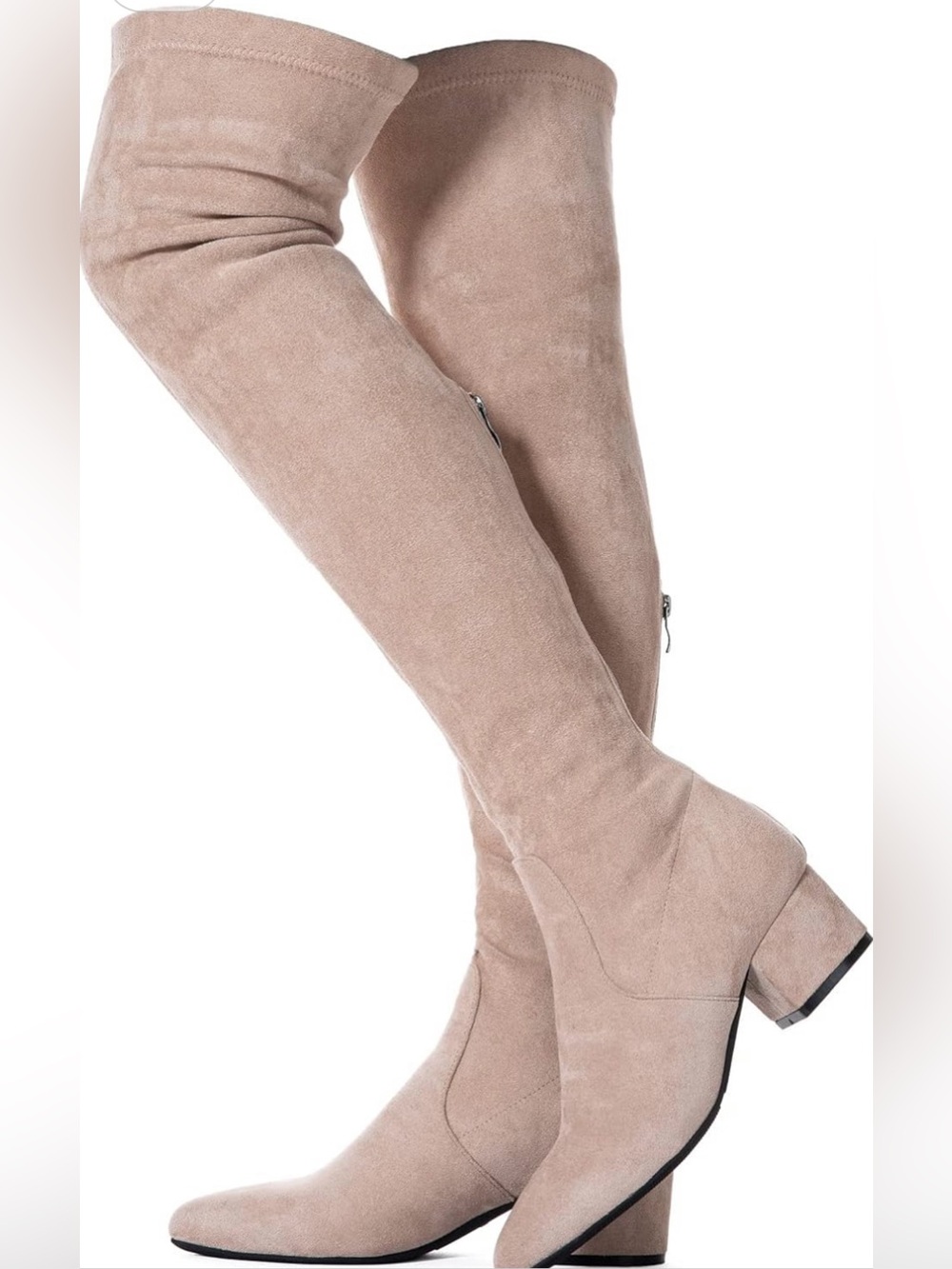 US 9 Sz 41 Boots Over Knee As Suede 2”Block Heel Almond Toe Shaft 23” Beige - Picture 2 of 15